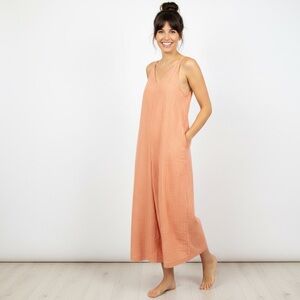Uniqlo x Marimekko Orange White Stripe Linen Blend Wide Leg Jumpsuit Small